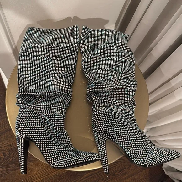 Steve‎ Madden ‘Crushing’ Rhinestone Slouchy Heeled Boots - Picture 5 of 15